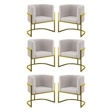 Imagem de Kit 06 Poltronas Lua Sala Decorativa Base De Ferro Gold Bege