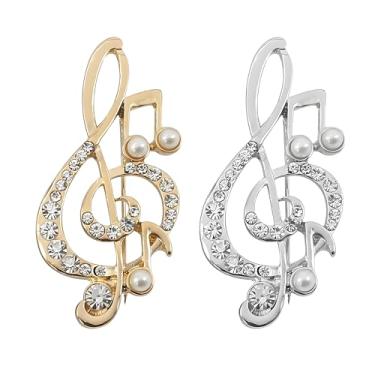 Imagem de Dreuyet 2 peças de broche de notas musicais para homens mulheres ouro prata microfone nota musical broche crachá correntes penduradas colarinho broches para terno de carreira smoking de camisas