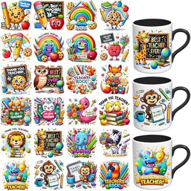 Imagem de Elewins Adesivos UV DTF - 24 folhas de agradecimento do professor UV DTF envoltório de copo para canecas de vidro café, decalques DIY para copos, esfregar à prova d'água em transferências para