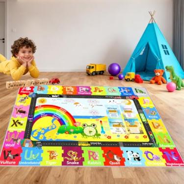 Imagem de CLAILEIRS Tapete ABC Mats 119 cm x 188 cm, tapete de alfabeto infantil, tapete de aprendizagem educacional antiderrapante, tapete de letras lavável para creche e casa