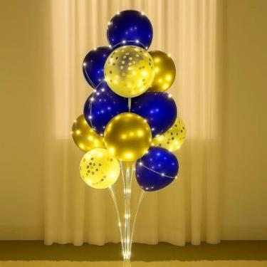 Imagem de Suporte para Balões Grande 1,68m com LED - Suporte Reutilizável com 19 Hastes para Balões para Decoração de Festa de Aniversário, Casamento e Chá de Bebê(1 Suporte)