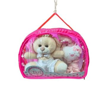 Imagem de Kit Presente do bebe Recem Nascido Rosa Decoração quarto ED1 Brinquedos Ursinho Anjo Bolsa Multiuso Naninha menina Infantil macio hipoalergenico