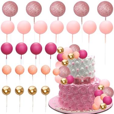 Imagem de Gyufise 50 peças de topo de bola, mini balões, decoração de bolo, bolas de espuma, topos de bolo para meninas, chá de bebê, artigos de festa de aniversário, rosa, vermelho