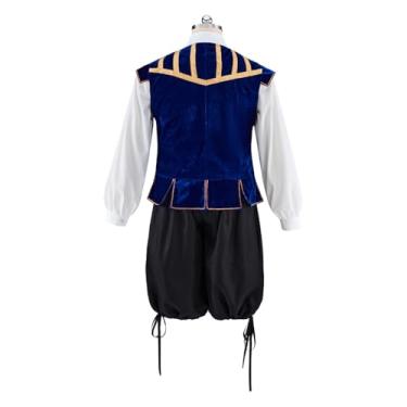 Imagem de ZODICOS Fantasia masculina Tudor período elisabetano Tudor nobre renascentista veludo duplo Jerkin camisa terno (azul, M)