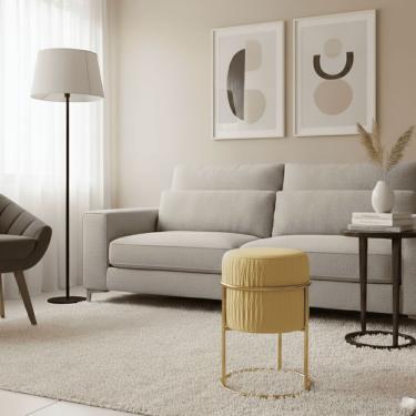 Imagem de Puff Redondo Decoração De Natal Base De Ferro Veludo Dourado F04 - D'rossi