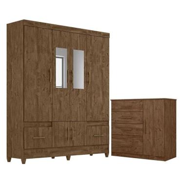 Imagem de Guarda Roupa Casal Ms912 Com Espelho E Cômoda Vênus Castanho Wood - Moval