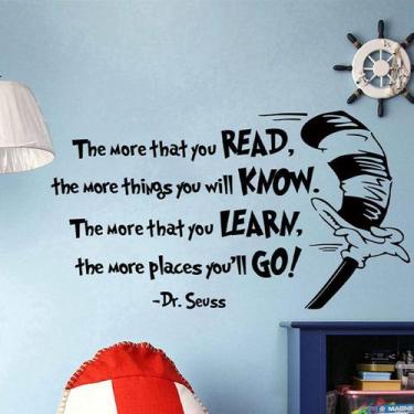 Imagem de Adesivo de parede Citação inspiradora do Dr. Seuss Quanto mais você lê