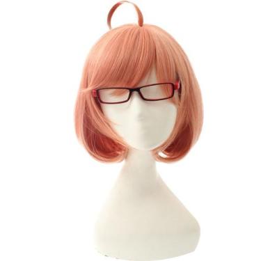 Imagem de Peruca de cosplay rosa laranja curta de 25 cm com franja de cabelo sin