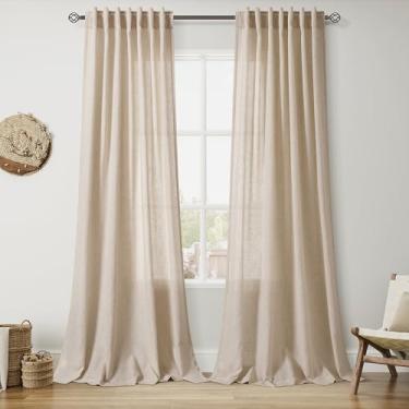 Imagem de Cortinas extra longas de 108 polegadas para sala de estar cinza linho linho filtro de luz Mordern Boho cortina transparente aba traseira e bolso para varão cortinas de janela alta do chão ao teto para