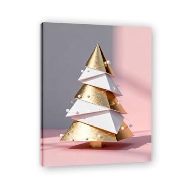 Imagem de Moldura interna. Arte moderna de presente de Natal, arte geométrica de árvore rosa empoeirada e dourada, tela emoldurada pronta para pendurar para uma casa de férias elegante. A46. 30x40cm-11,8x15,7