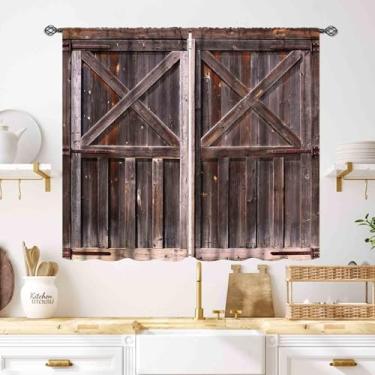 Imagem de Cortinas de porta de celeiro de madeira, tábua de madeira vintage ocidental, quinta, campo, rústico, marrom, madeira, portão, cortinas, cortinas de janela para sala de estar, quarto, cozinha, 2