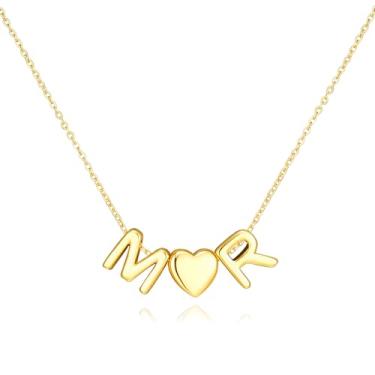 Imagem de adoyi Colares com inicial para mulheres, banhado a ouro 14 quilates, com letras de bolhas, colar delicado coração A-Z, colar com pingente de inicial, presentes de aniversário para mulheres, joias