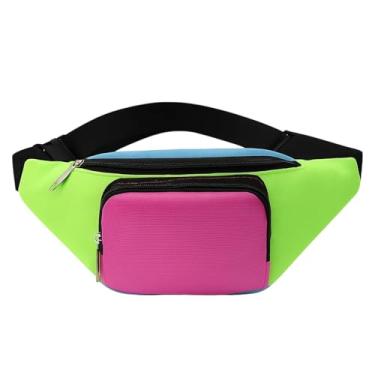 Imagem de Pochete feminina dos anos 80, pochete com alça ajustável, bolsa de cintura retrô para corrida, viagens, caminhadas, acessório de moda, cor verde e rosa