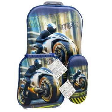 Imagem de Kit Mochila Com Rodinhas E Lancheira + Estojo Motorcycle - Tesla Store