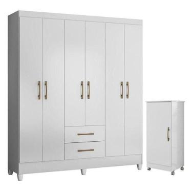 Imagem de Guarda Roupa Casal Panamá E Armário Multiuso Lírio Branco Brilho - Mov