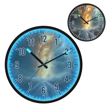 Imagem de Blueangle Relógio de parede LED que brilha no escuro e ativado por voz, silencioso design de tornado preto de 30 cm, operado por bateria para decoração de quarto e sala de estar (60)