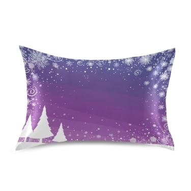 Imagem de ATTX Fronha de almofada branca para árvores de Natal com fecho de envelope para cabelo e pele, macia, respirável, suave, ambos os lados, capa de almofada de seda refrescante (Queen 50 cm × 76 cm, 1
