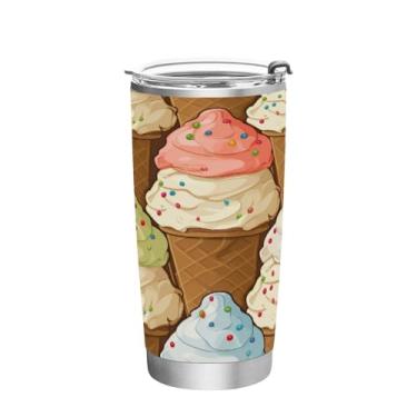 Imagem de Wassud Copo de sorvete de 590 ml com tampa e canudo, copo isolado a vácuo de parede dupla de aço inoxidável para bebidas frias e quentes