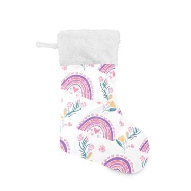 Imagem de xigua Meia de Natal floral colorida personalizada grande meia de doces presente para pendurar meias de Natal para decoração de festa de férias em família, decoração de lareira