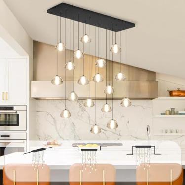 Imagem de Lustre de cristal com 18 luzes para sala de estar e sala de jantar, luminária pendente LED, lustre para hall de entrada, preto.