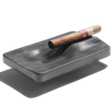 Imagem de Cinzeiro de charuto de pedra de luxo - Acessório de mármore preto de grão de madeira de inspiração italiana para charutos, peça moderna polida à mão para presentes de decoração de casa, escritório