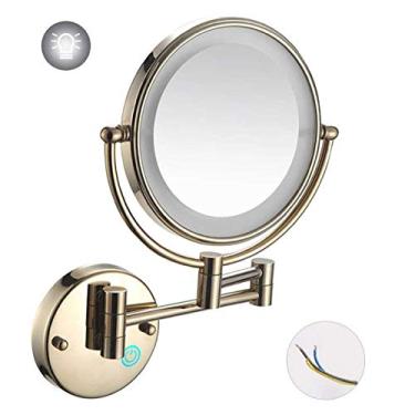 Imagem de LMJYU Espelho de maquiagem montado na parede com luzes LED, giratório perfeito para penteadeira de quarto ou banheiro