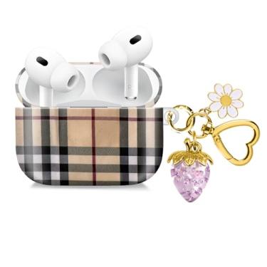 Imagem de Compatível com AirPod Pro 2ª/1ª geração, 2023/2022/2019, a capa de fone de ouvido sem fio totalmente protegida à prova de choque vem com um lindo e lindo pingente de chaveiro de morango (roxo)