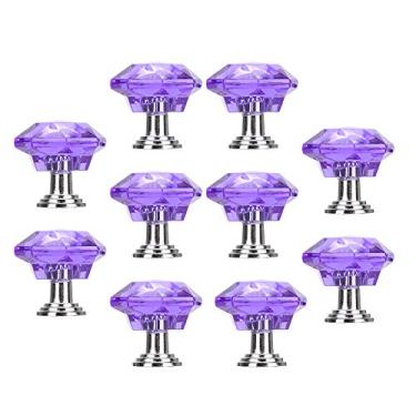 Imagem de Puxadores de gaveta de formato exclusivo, armários de cozinha, guarda-roupa, puxadores, ferragens de móveis, plástico, roxo, prata, 24x24mm, 10 pacotes