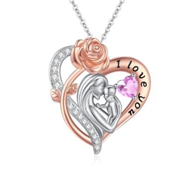 Imagem de WYDDO Colar de pedra do mês de nascimento para mãe e filho, pingente de coração amor I Love You, joias para mãe, presente de dia das mães, presente para avó, mulheres, esposa, 1.1" x 0.98" (W), Base