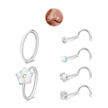 Imagem de davka 6 peças de argolas de nariz de 18 g e 20 g para mulheres e homens, conjunto hipoalergênico de aço 316L articulado/saca-rolhas narina/hélice de septo/piercing de cartilagem, 1.0*8, Aço inoxidável