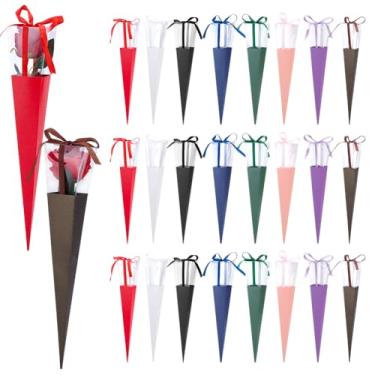 Imagem de PH PandaHall Sacos de flores de 8 cores, 24 peças, mangas de rosas únicas, sacos de embalagem de flores, sacos de presente floral, buquê, papel de embrulho com fitas para aniversário, casamento