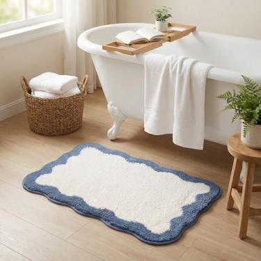 Imagem de GRANNY SAYS Tapetes de banheiro ondulados azuis profundos, 91 cm x 61 cm, tapetes de banho antiderrapantes para banheiro, tapete de banho de microfibra absorvente de pelúcia ultra macio, lindo tapete