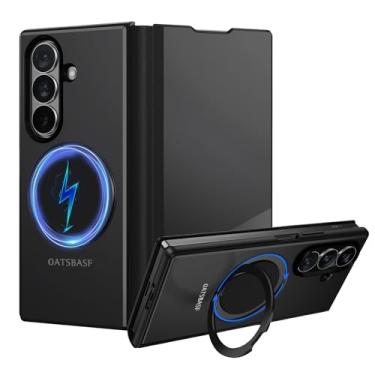 Imagem de Capa para Samsung Galaxy Z Fold 7, compatível com MagSafe, suporte magnético rotativo de 360°, capa flip protetora de tela de corpo inteiro, proteção de dobradiça, capa à prova de choque de alumínio