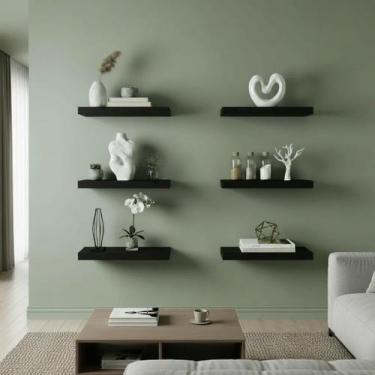 Imagem de Kit 6 Prateleiras 30cm MDF Preto Nicho Sala Quarto Banheiro - Bali mod