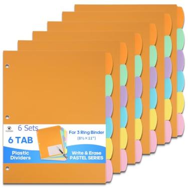 Imagem de XUCHUN 6 conjuntos (36 peças) divisórias de fichário com abas, 6 divisórias de arquivo de plástico para fichário de 3 anéis, escrever e apagar abas grandes, divisórias de assunto para cadernos, pastas