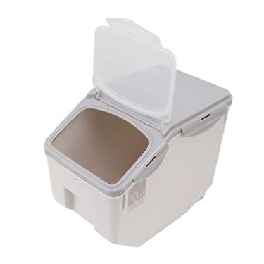 Imagem de Alomejor Recipiente de Armazenamento de Arroz, Máquina de Classificação de Alimentos Selada Dupla Hermética Com Copo, Caixa de Armazenamento de Grãos, Dispensador de Cozinha de Plástico (Cinza 10KG)