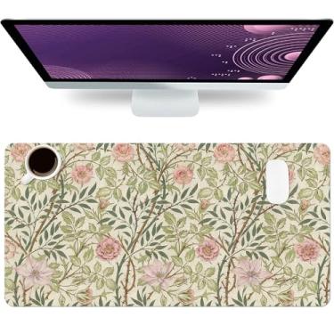 Imagem de Tapete de mesa floral, elegante Clematis Rose Tapete de mouse grande para desktop, almofada de mesa à prova d'água de couro PU, antiderrapante, protetor de computador, laptop, mouse pads para jogos