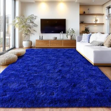 Imagem de Tapete grande felpudo, 20 x 3 m, azul para sala de estar, tapete felpudo antiderrapante grande, tapetes macios e macios para quarto, decoração de casa moderna