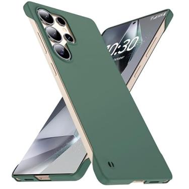 Imagem de GRECAZO Capa fina sem bordas para Samsung Galaxy S25 Ultra 17.5 cm (2025) ultrafina leve sem moldura fosca rígida PC capa com anel de puxar minimalista corda antiderrapante - verde escuro