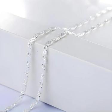 Imagem de Colar De Corrente Plana De Prata Esterlina 925 Unissex 2MM 40-75cm Joi