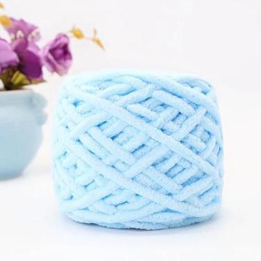 Imagem de 1 fio grosso para tricotar à mão, fio grosso de chenille, fios grandes e grossos para crochê, fios de manta de malha super volumosos, (25 m cada novelo), creme (azul celeste)
