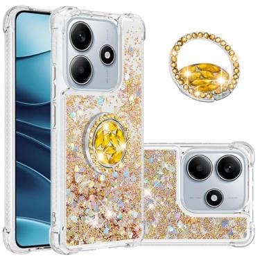 Imagem de Monwutong Capa Slim Fit para Redmi Note 14 4G, TPU macio com glitter líquido efeito areia movediça anel de silicone, capa de proteção de tela e câmera para Redmi Note 14 4G, WTZH Golden