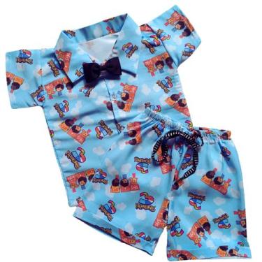 Imagem de Roupa 3 Palavrinhas Menino Gravata Conjunto três Palavrinhas, Azul cla