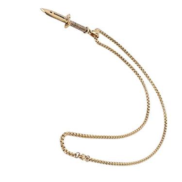 Imagem de aqxreight Colar Com Pingente de Faca Masculino, Colar de Joias Masculino da Moda, Acessório de Roupas de Presente, Cor de Aço, Combinação de Ocasião para Diferentes ou Festas, Torna o Estilo único Diário e Adequado (corrente de ouro)