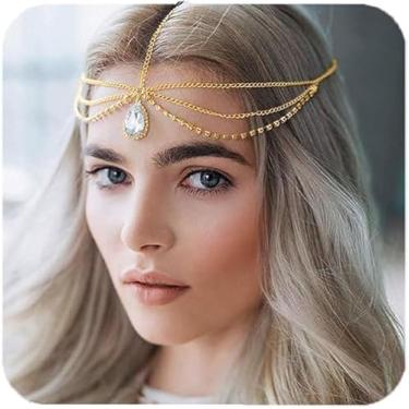 Imagem de Corrente feminina boho de strass, acessório de cabeça de fada exótica com borla, bijuteria de festival, corrente de cabeça estilo deusa para festa de verão, dança, casamento, One Size, Metal, Sem