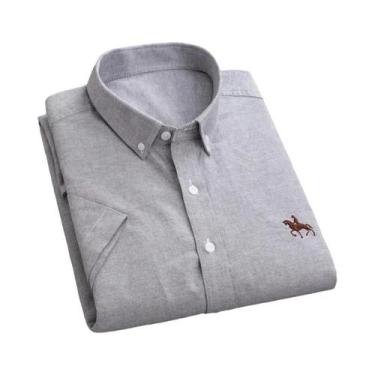 Imagem de Camisa Oxford Masculina De Manga Curta Em Algodão Puro Listrada Sólida