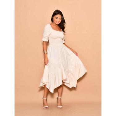 Imagem de Helena Vestido midi de ponta liso Feminino crepinho  Manga Curto 3105,