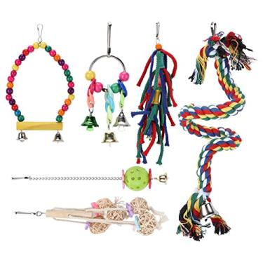 Imagem de CUOFYUNL 6 peças de brinquedos de balanço para pássaros pequenos seguros e multifuncionais para mastigar brinquedos pendurados para periquitos calopsita conure