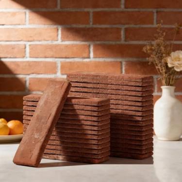 Imagem de Maasechs 30 peças de azulejo de parede de gesso sintético vermelho fino de 20 x 6 cm para cozinha Backsplash, lareira, decoração interna de parede para sala de estar, fundo de TV (3,95 pés quadrados)