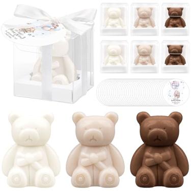 Imagem de M-Aimee Pacote com 36 lembrancinhas de chá de bebê de urso com cartões de agradecimento e caixas para decoração de chá de bebê, presente de convidado, suprimentos de casamento (branco e marrom)